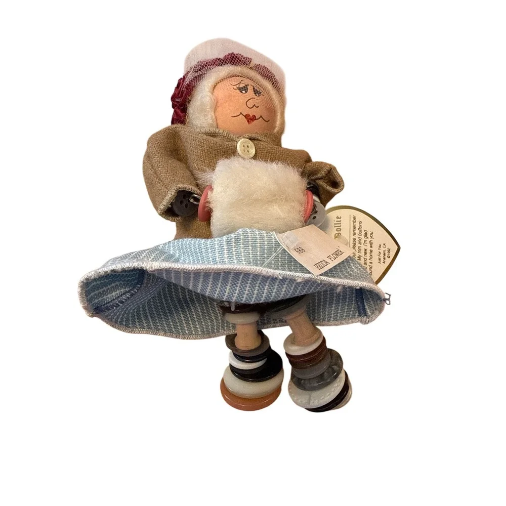 I'm a Button Dollie Hedda Flower Doll OS Blue Tan‎ 1992 Vtg on Handmade
